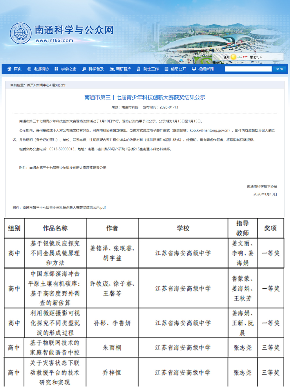 南通市青少年科技创新大赛，我校再获佳绩